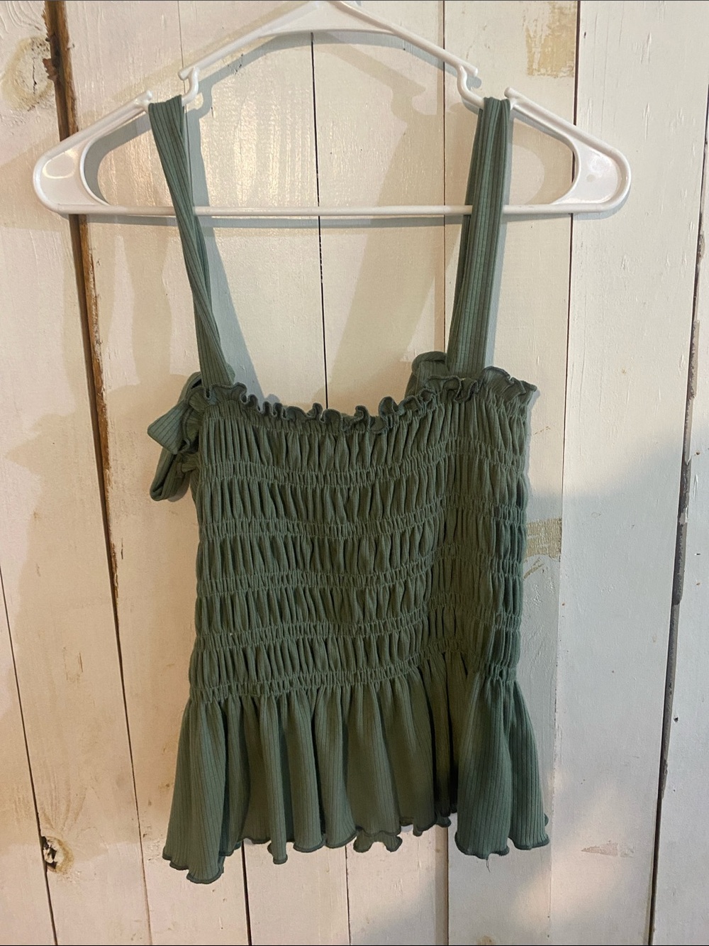 Altar'd State Sage Green Smocked Ruffle Tank